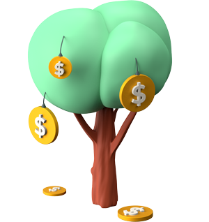 Tree with dollars coins