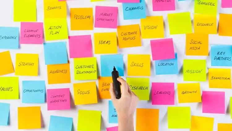 An image of a person drawing up a vision board with post-its.